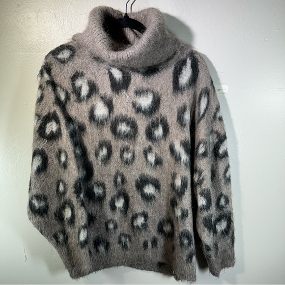 ZARA oversized chunky knit turtleneck sweater leopard mohair wool small cozy - Picture 2 of 16